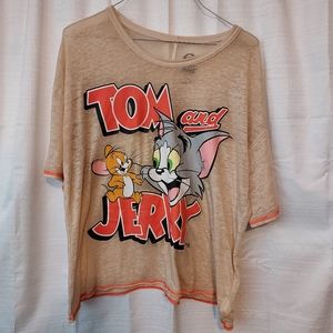 Tom And Jerry Burnout Short Sleeve Graphic Tee Size L Sleepwear